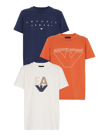 Three-Pack Cotton Jersey T-Shirts with Contrasting Logo Print Emporio Armani