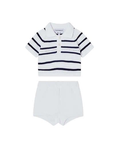 Navy And White Striped Two Piece Knit Set Emporio Armani