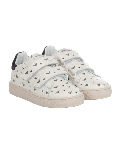 Ivory Leather Trainers Navy Eagle Logo Emporio Armani