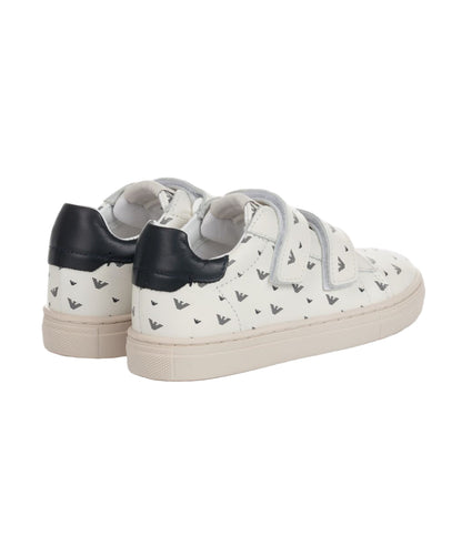 Ivory Leather Trainers Navy Eagle Logo Emporio Armani