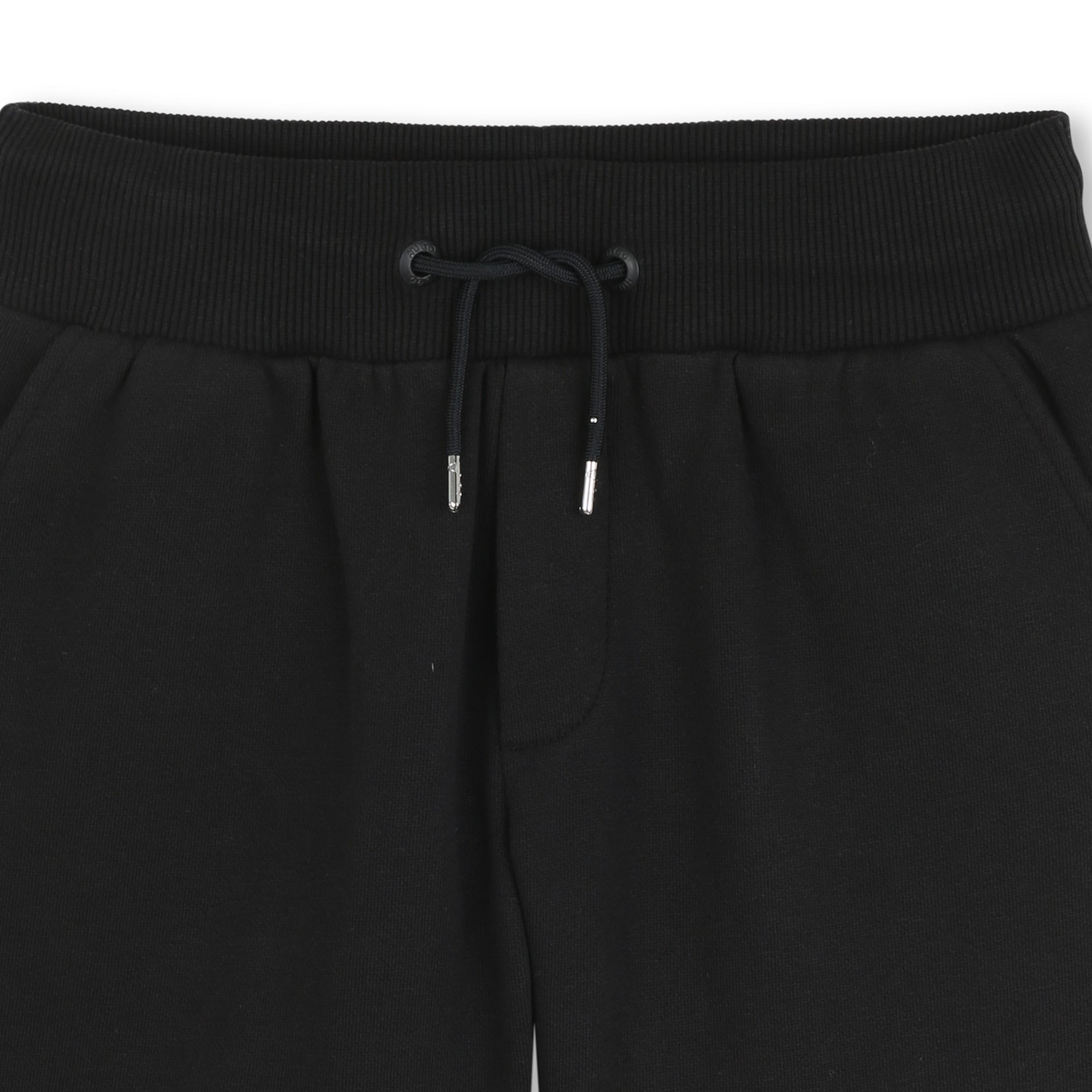 Black Brushed Fleece Jogging Shorts with Split Logo Print Hugo