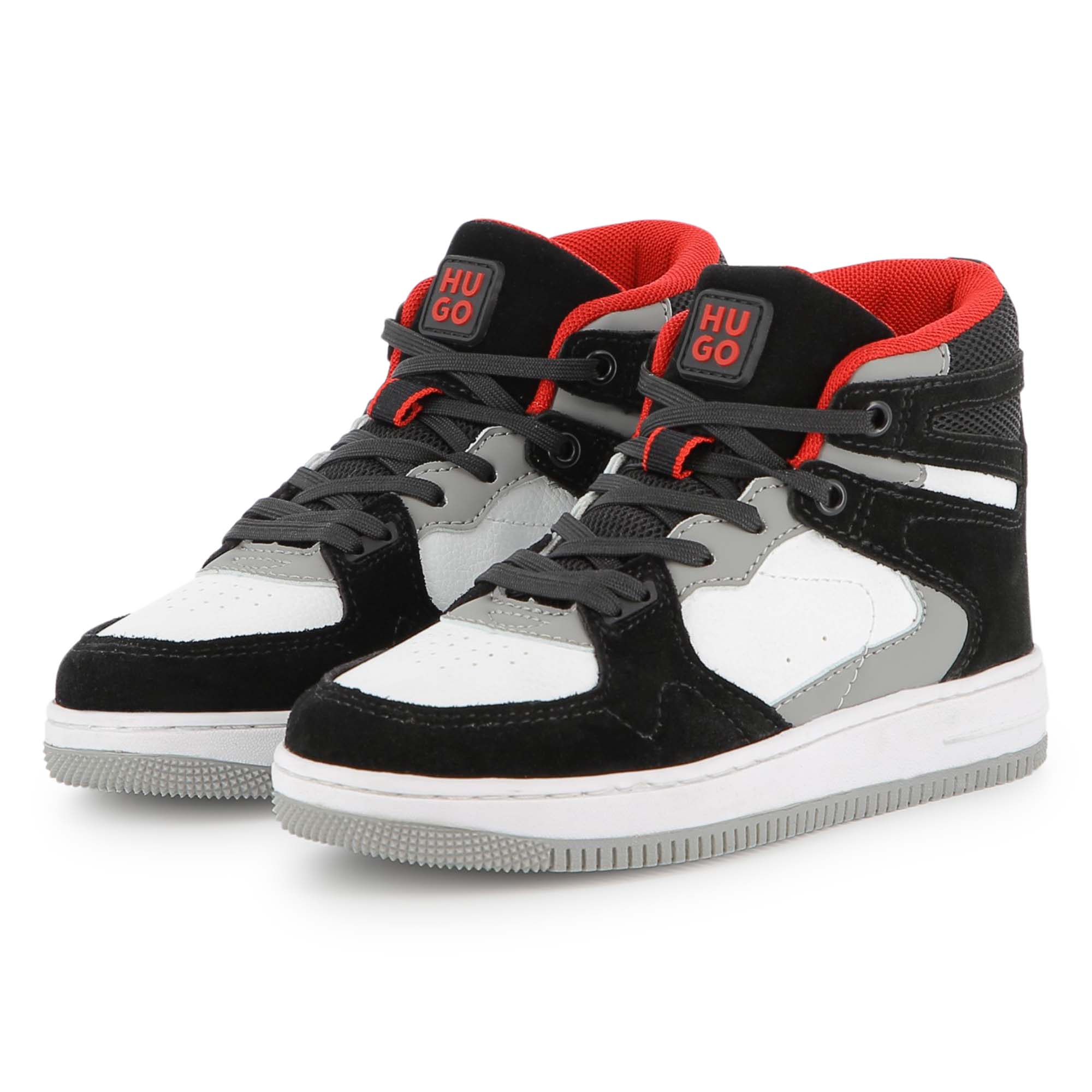 Black High Top Trainers in Faux Leather, Suede and Mesh with Branded Details Hugo