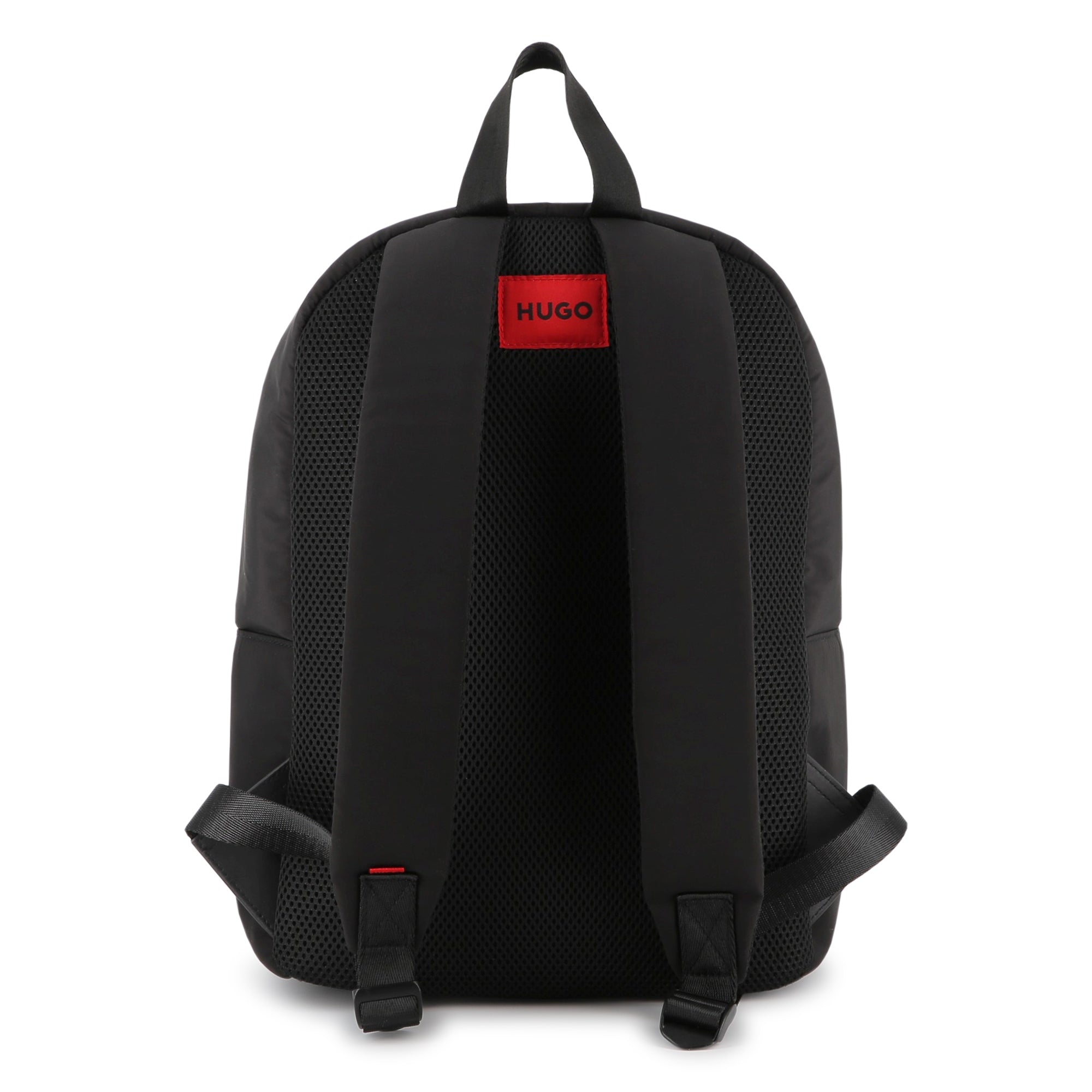 Black Matte Backpack with Branded Print and Padded Mesh Straps Hugo