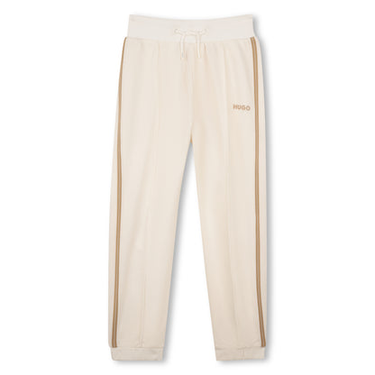 Cotton Piqué Joggers With Side Stripes And Drawstring Waist, Cream Hugo