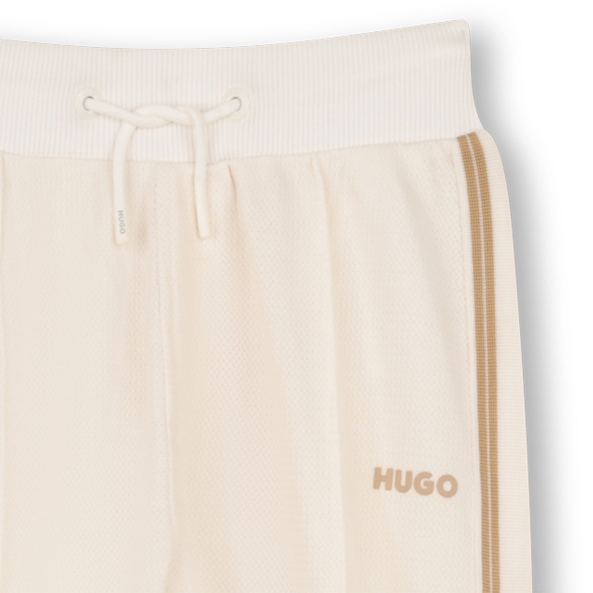 Cotton Piqué Joggers With Side Stripes And Drawstring Waist, Cream Hugo