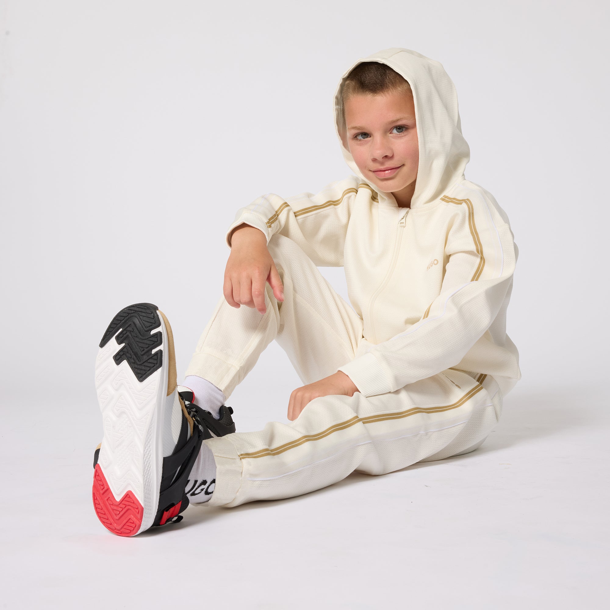 Cotton Piqué Joggers With Side Stripes And Drawstring Waist, Cream Hugo