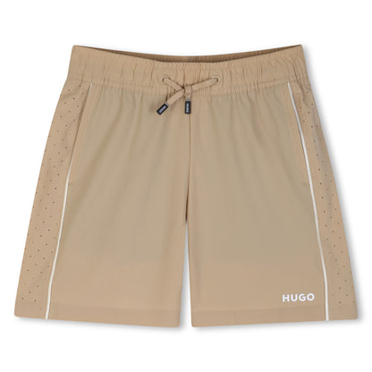 Beige Jogging Shorts with Perforated Panels Hugo