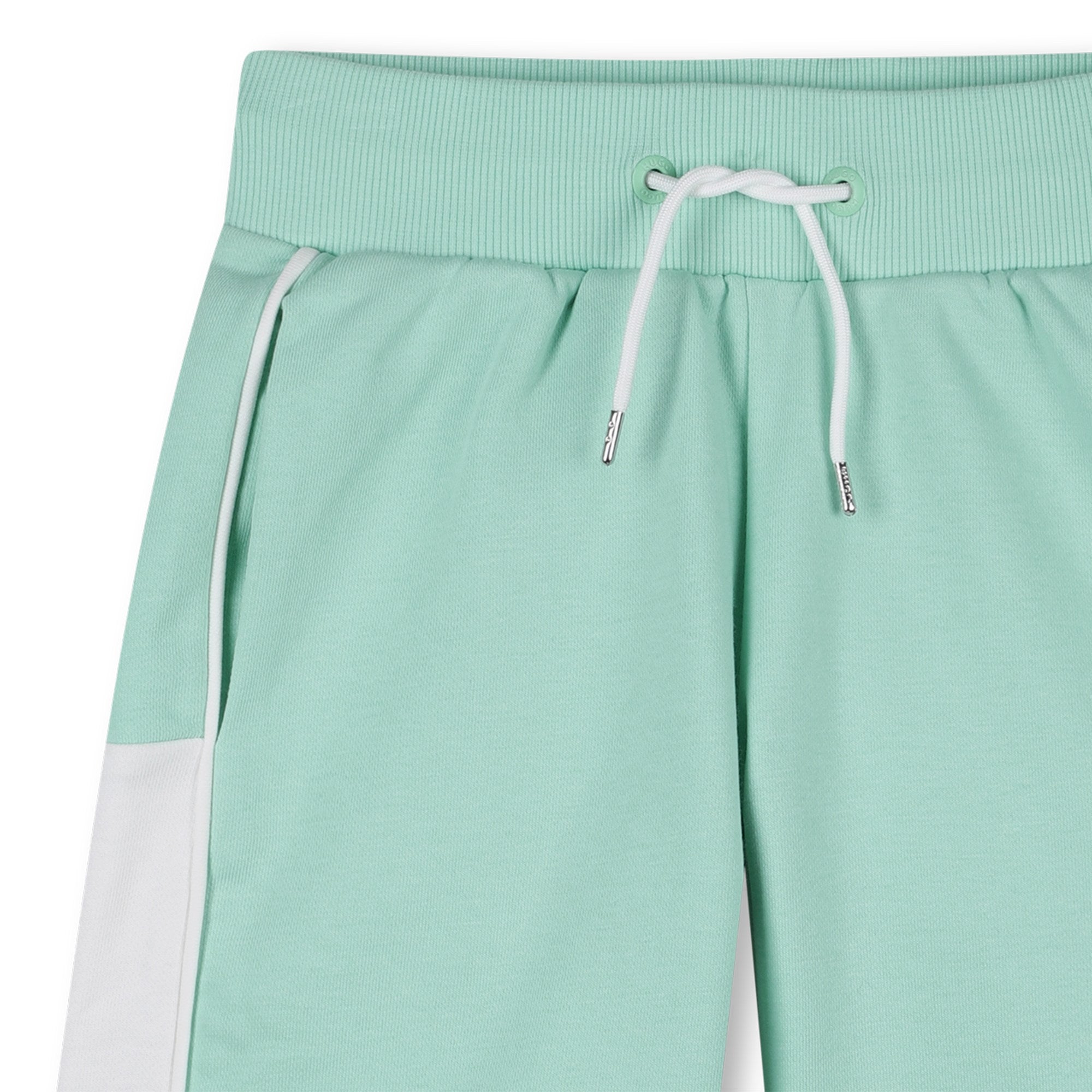 Cotton Blend Fleece Jogger Shorts With Colour Block Panels, Mint Green Hugo
