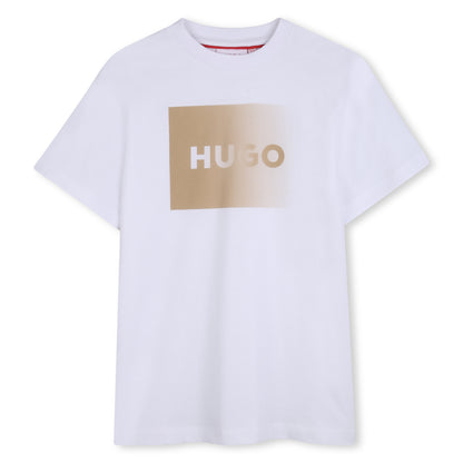 Organic Cotton Jersey T Shirt With Front Logo Print, White Hugo