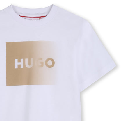 Organic Cotton Jersey T Shirt With Front Logo Print, White Hugo