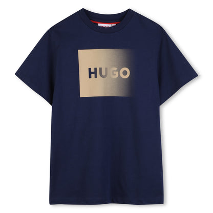 Organic Cotton Jersey T Shirt With Front Logo Print, Navy Hugo