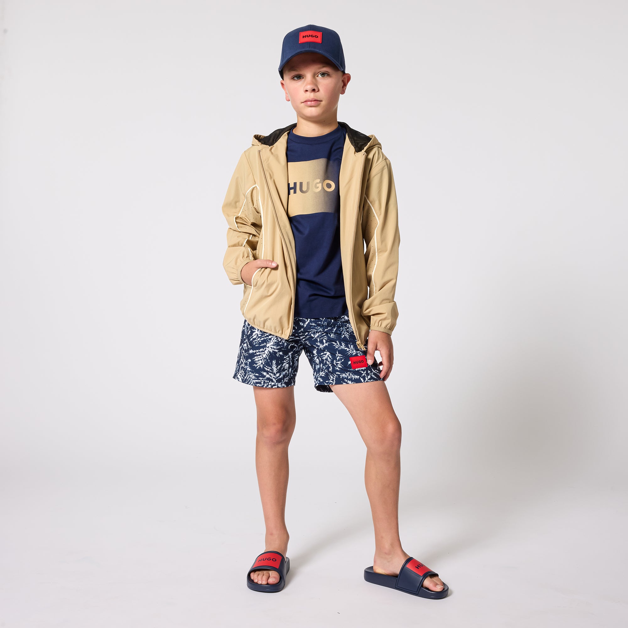 Organic Cotton Jersey T Shirt With Front Logo Print, Navy Hugo