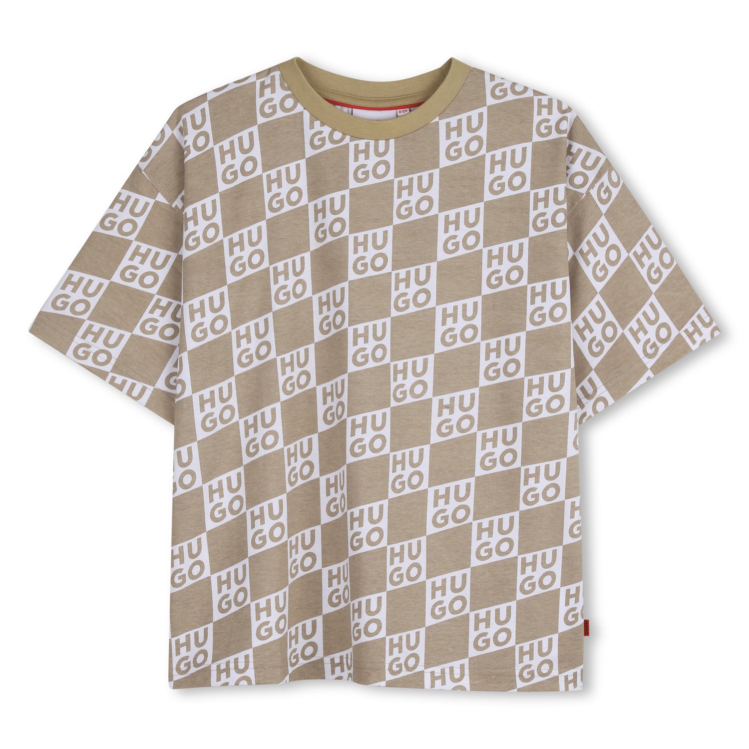 Organic Cotton Jersey T Shirt With All Over Monogram, Beige Hugo