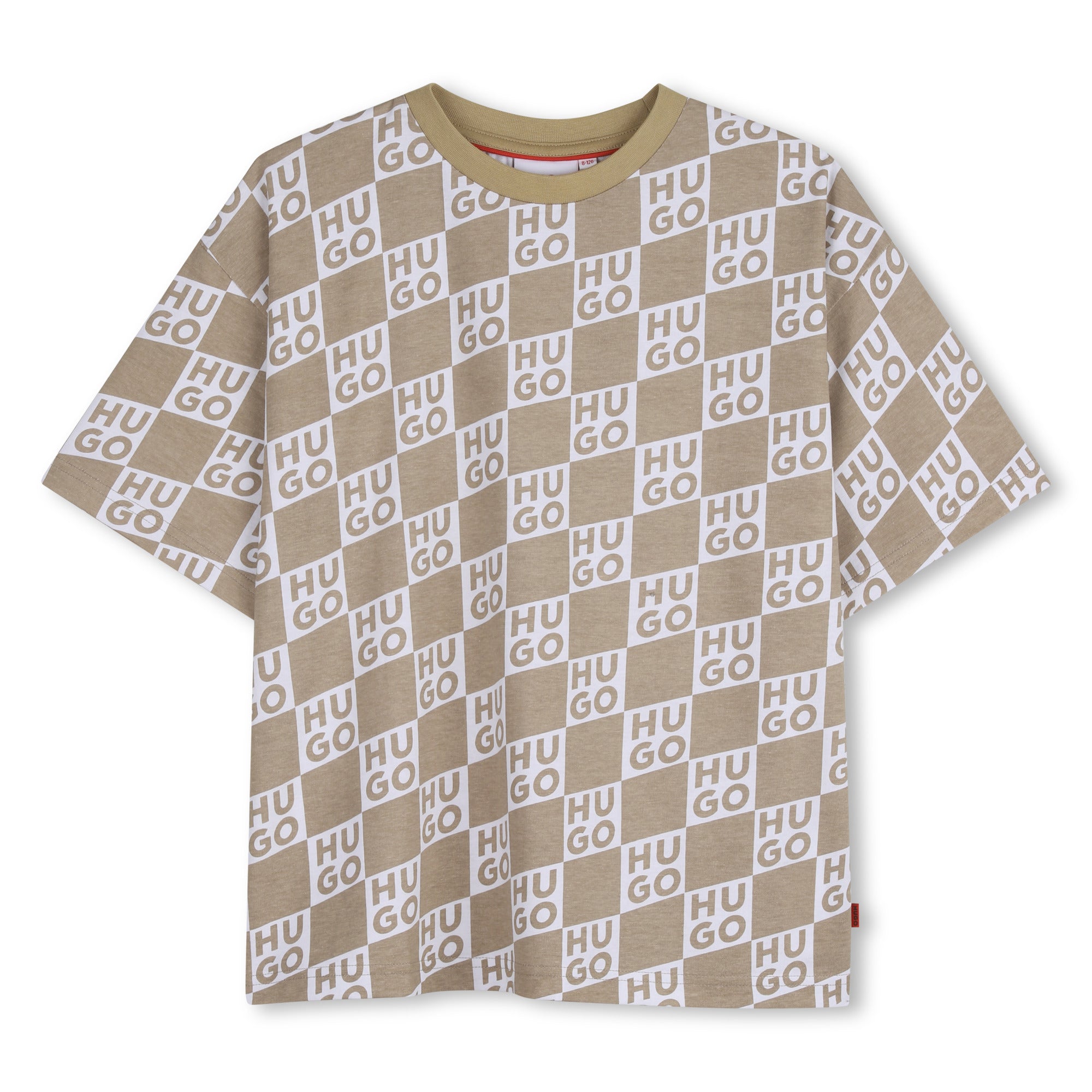 Organic Cotton Jersey T Shirt With All Over Monogram, Beige Hugo