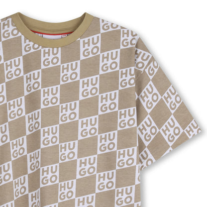 Organic Cotton Jersey T Shirt With All Over Monogram, Beige Hugo