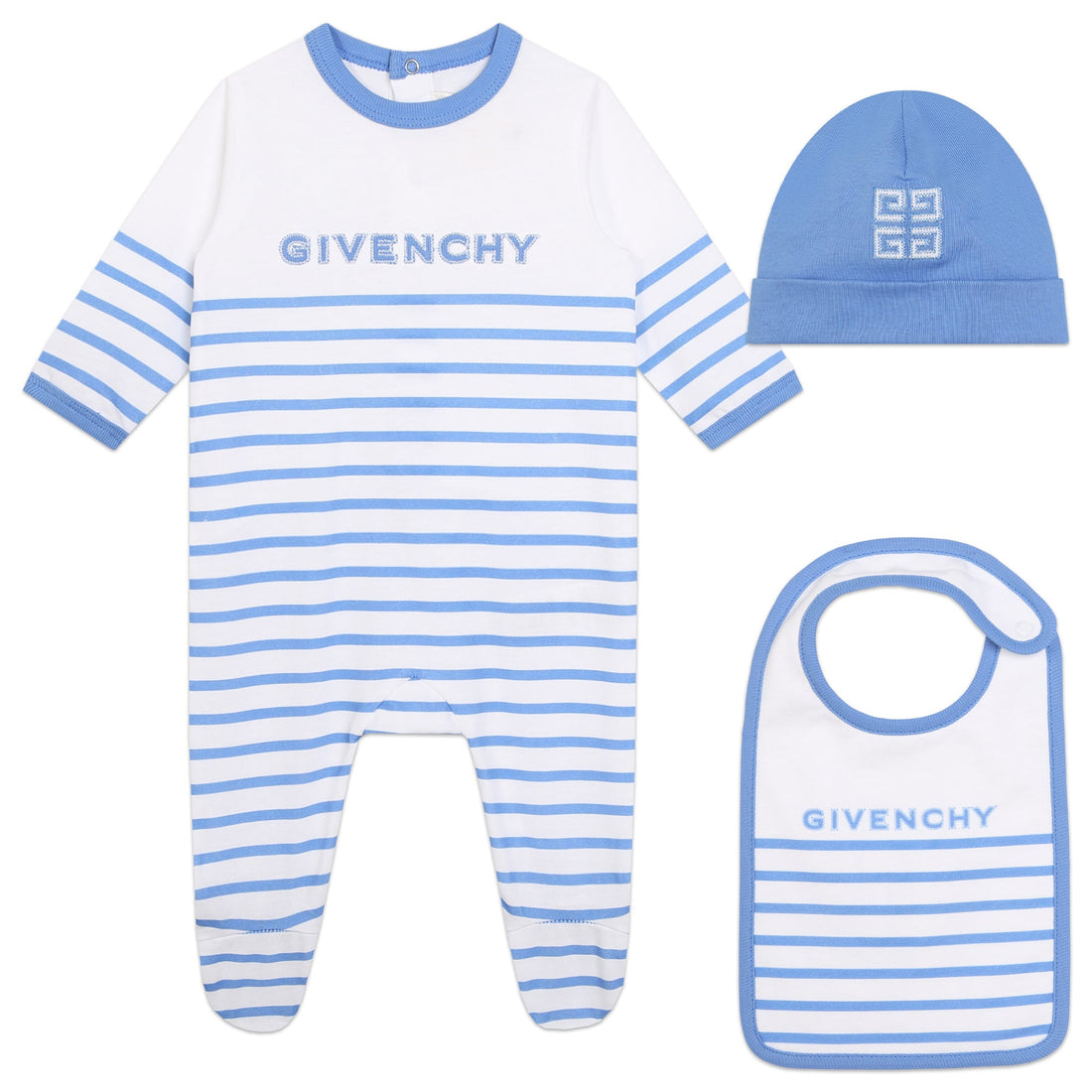 Striped PJs, Bib, and Hat Set Givenchy