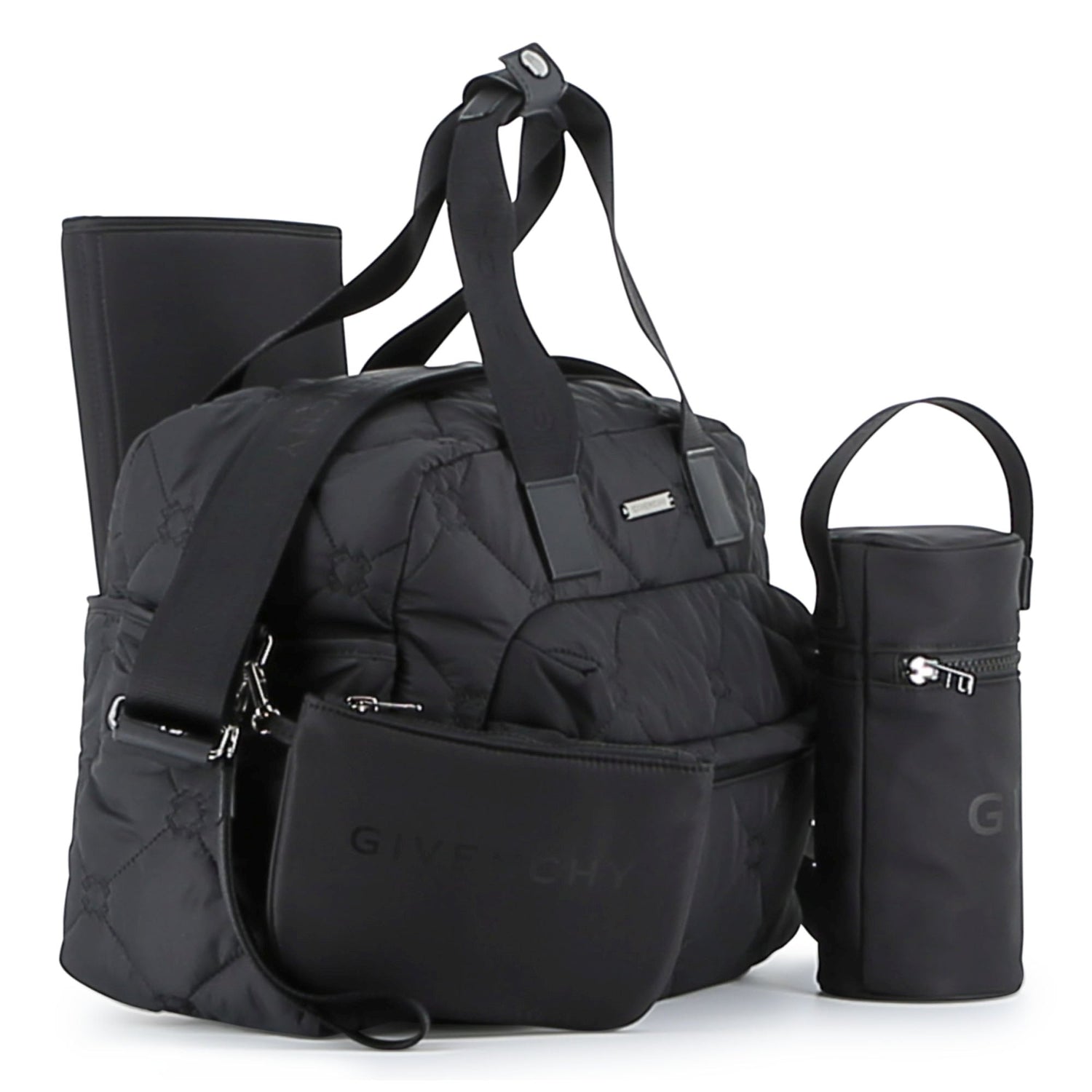 Black Quilted Nylon Changing Bag Set with Mat and Bottle Holder Givenchy
