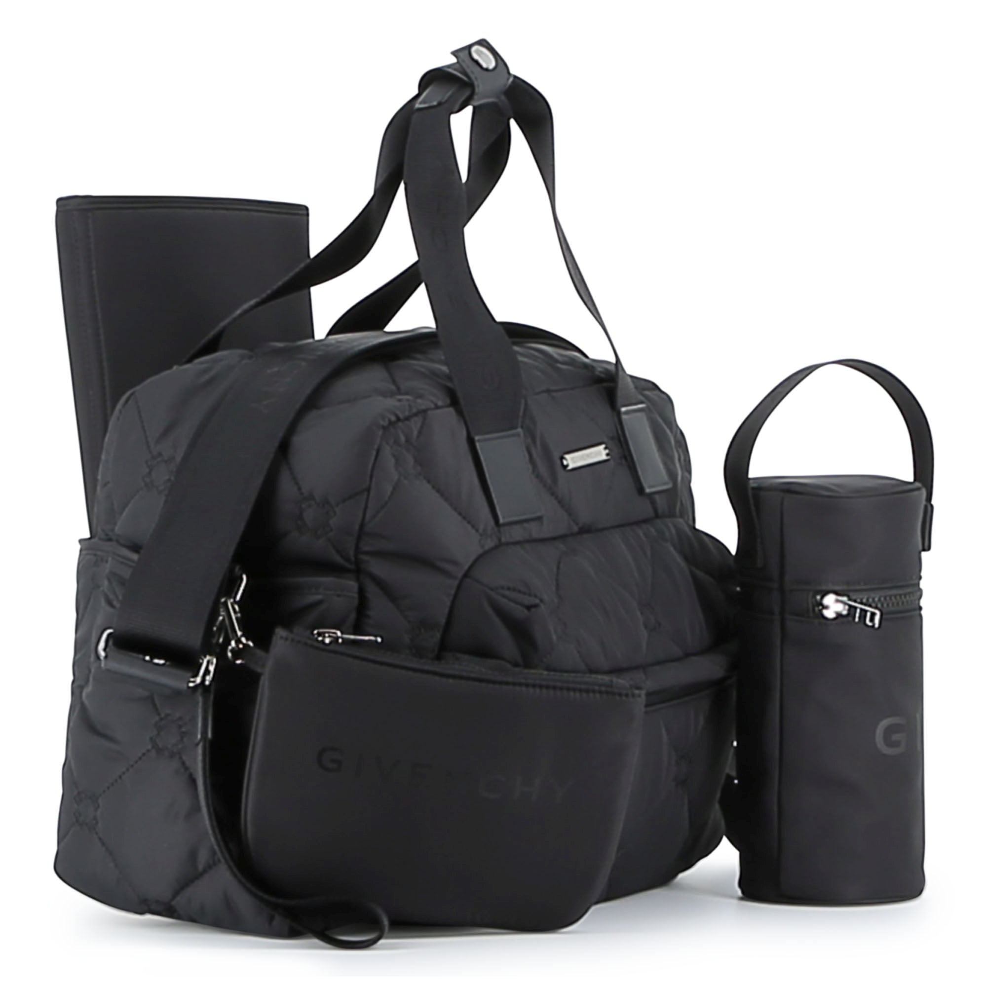 Black Quilted Nylon Changing Bag Set with Mat and Bottle Holder Givenchy