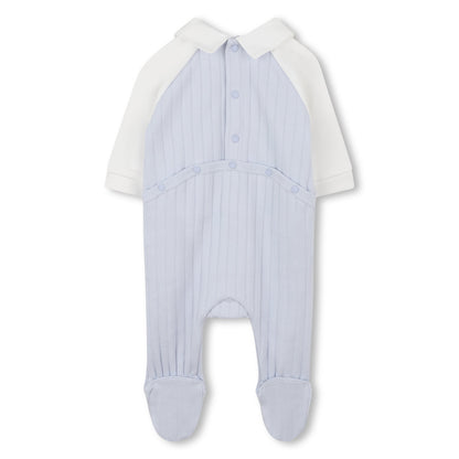 Marshmallow and Pale Blue Cotton Pyjama, Bib and Hat Set with Givenchy Logo Givenchy