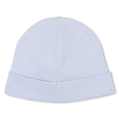 Marshmallow and Pale Blue Cotton Pyjama, Bib and Hat Set with Givenchy Logo Givenchy