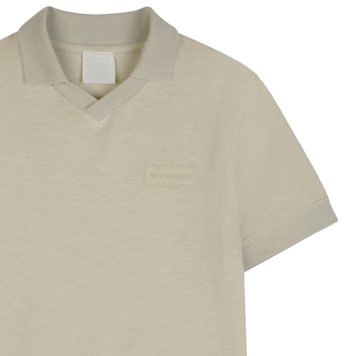 Slub Cotton Jersey Polo Shirt With Embroidered Patch, Beige Givenchy