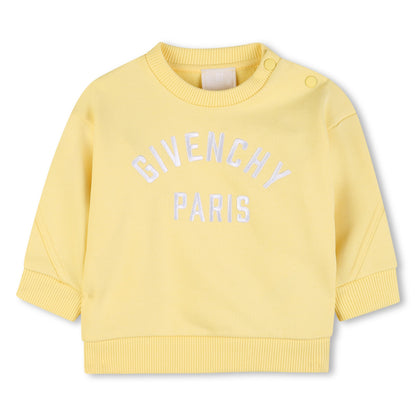 Baby Embroidered Logo Cotton Sweatshirt in Pale Yellow Givenchy