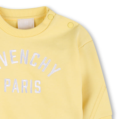 Baby Embroidered Logo Cotton Sweatshirt in Pale Yellow Givenchy