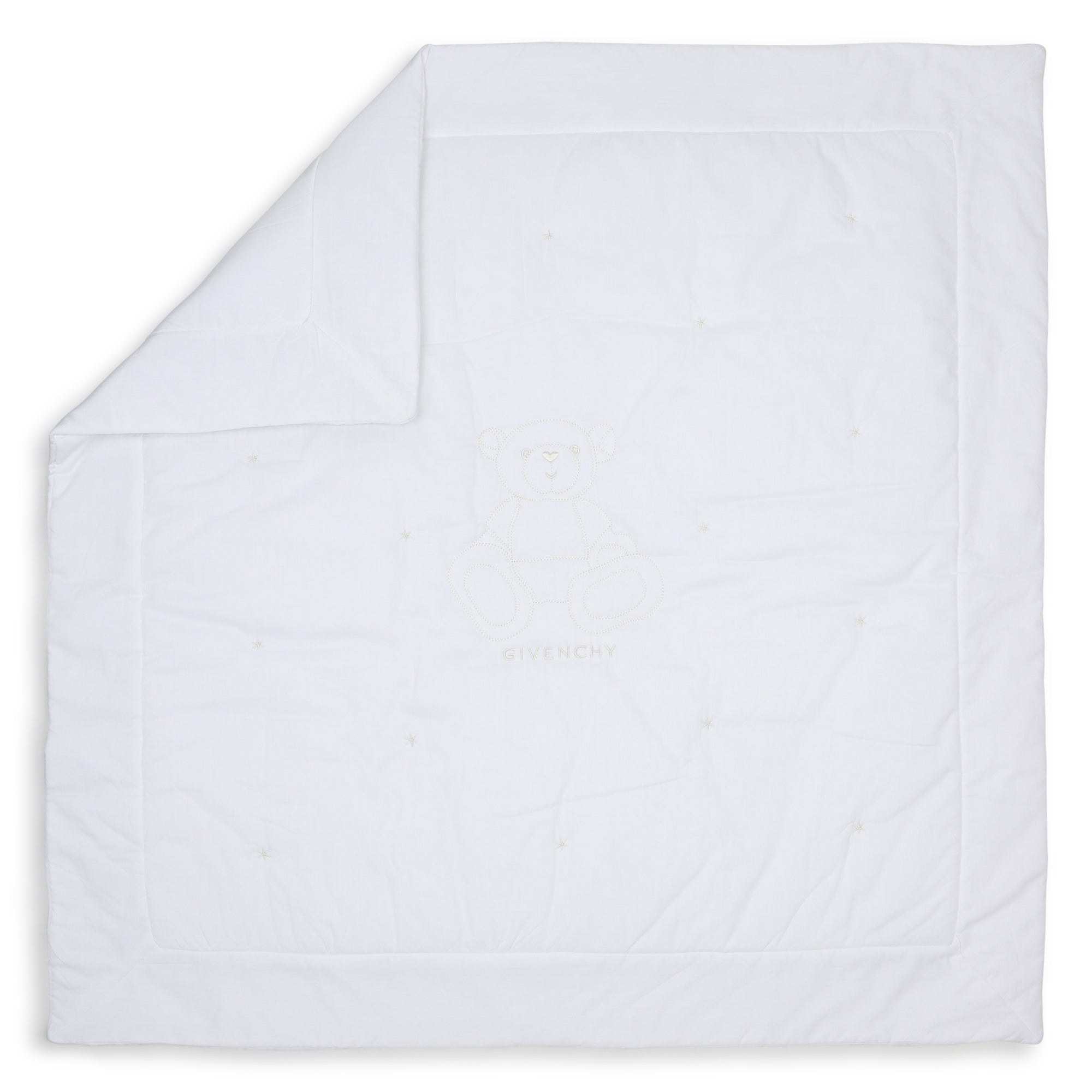Cotton Percale Padded Baby Blanket With Star And Teddy Embroidery, White Givenchy