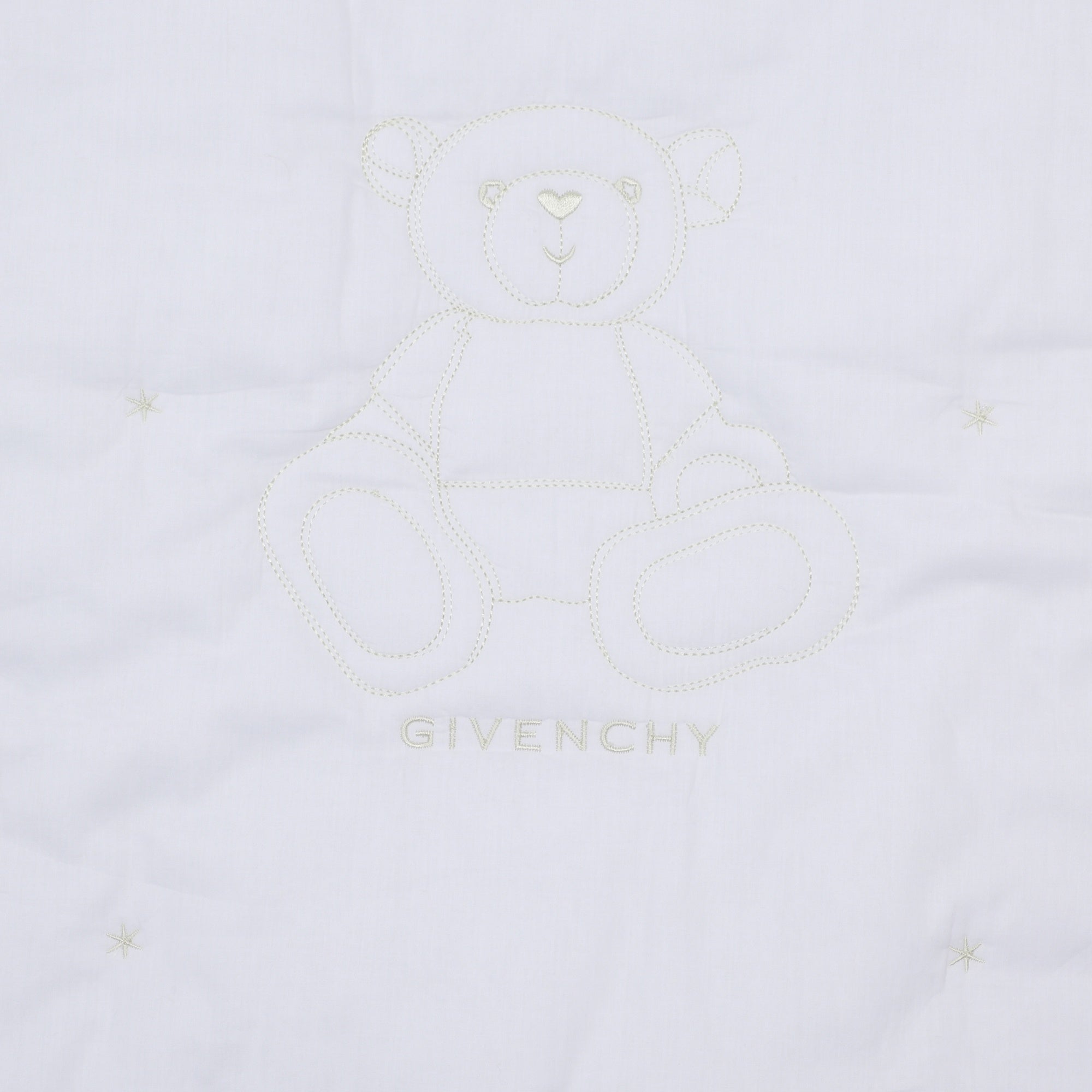 Cotton Percale Padded Baby Blanket With Star And Teddy Embroidery, White Givenchy