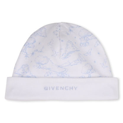 Cotton Interlock Pyjama Set with Toile de Jouy Print, Hat and Bib Givenchy