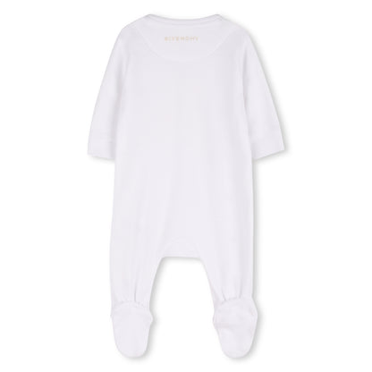 Baby Sleepsuit Hat And Soft Toy Gift Set In Cotton Interlock, White Givenchy