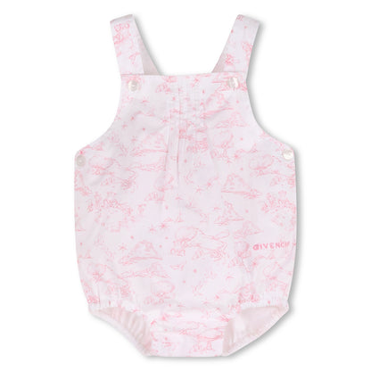 Cotton Tee Shirt and Poplin Overalls Set with Toile de Jouy Print and Headband Givenchy