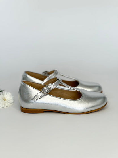 Metallic Silver T-Bar Mary Jane Chloe &amp; Jule