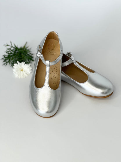 Metallic Silver T-Bar Mary Jane Chloe &amp; Jule