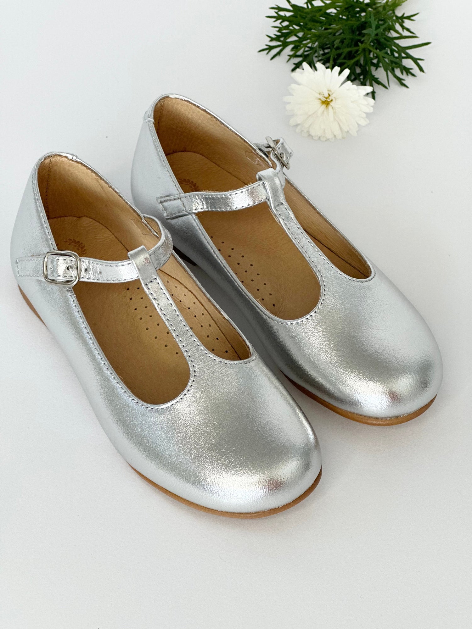 Metallic Silver T-Bar Mary Jane Chloe &amp; Jule