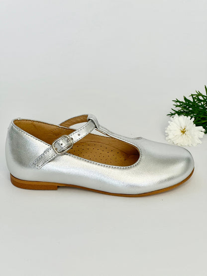 Metallic Silver T-Bar Mary Jane Chloe &amp; Jule