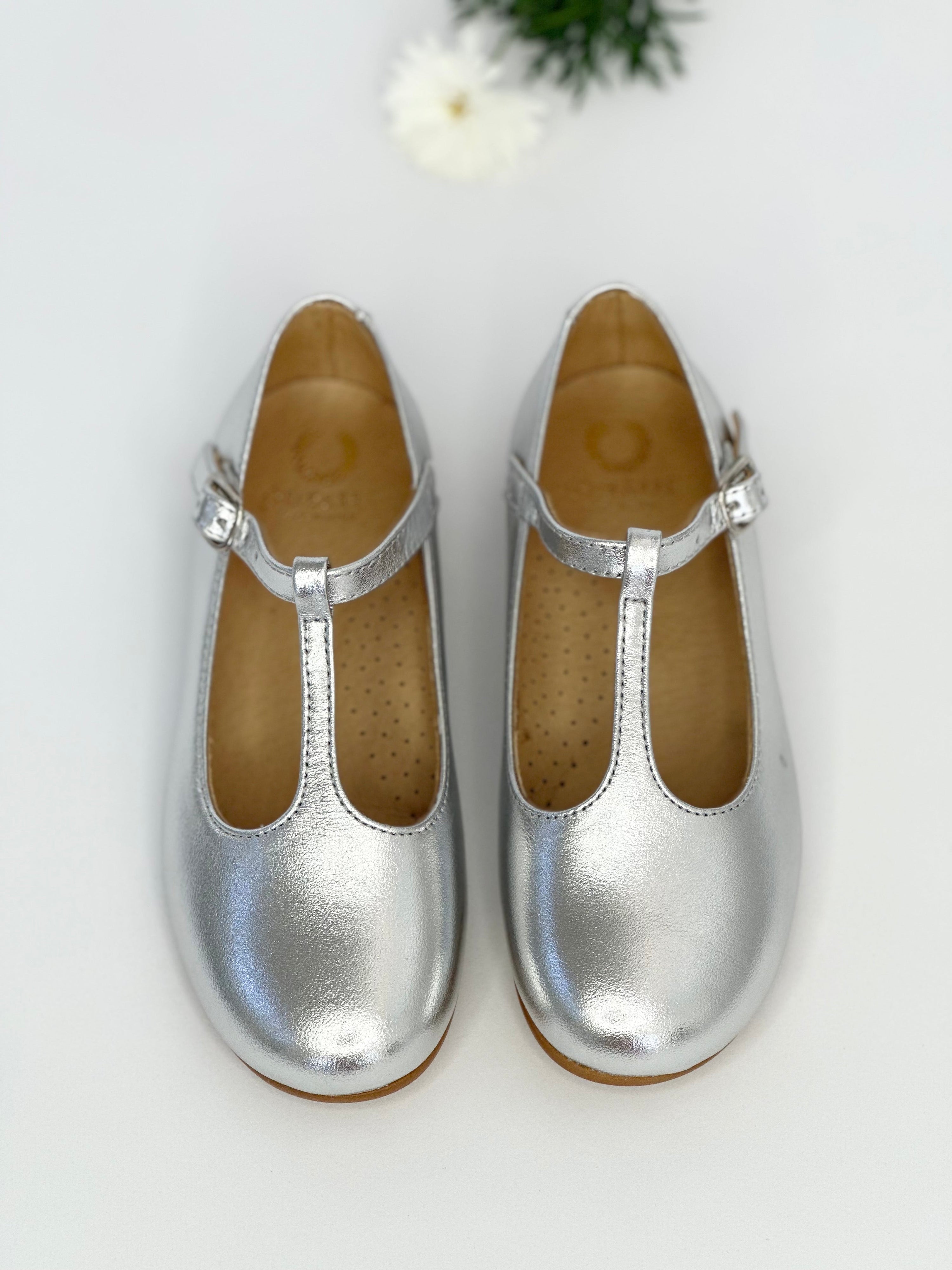 Metallic Silver T-Bar Mary Jane Chloe &amp; Jule
