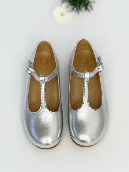 Metallic Silver T-Bar Mary Jane Chloe &amp; Jule
