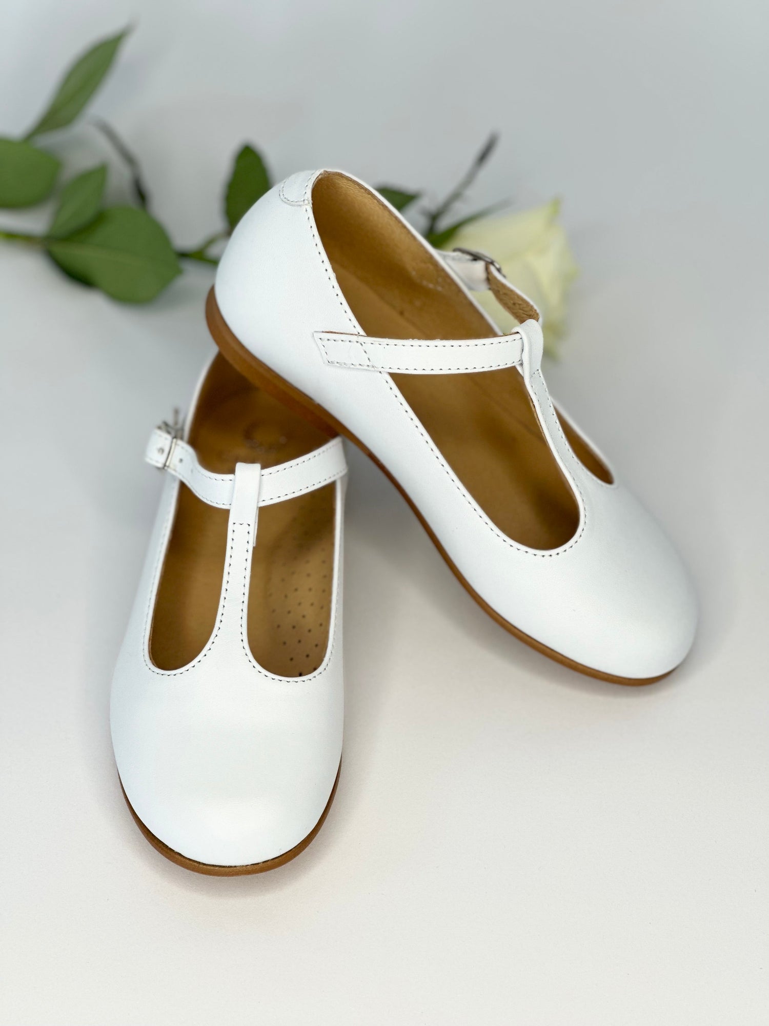 White Leather T-Bar Mary Jane Chloe &amp; Jule