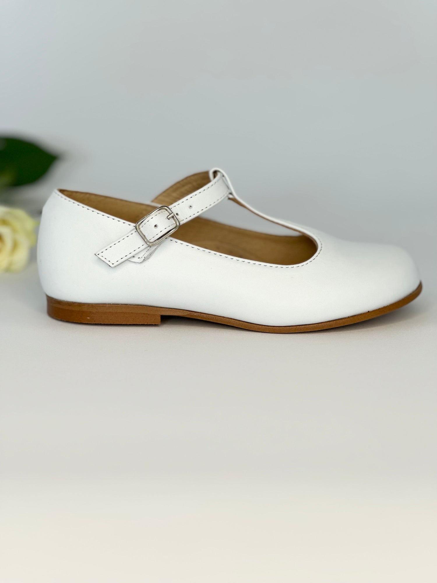 White Leather T-Bar Mary Jane Chloe &amp; Jule
