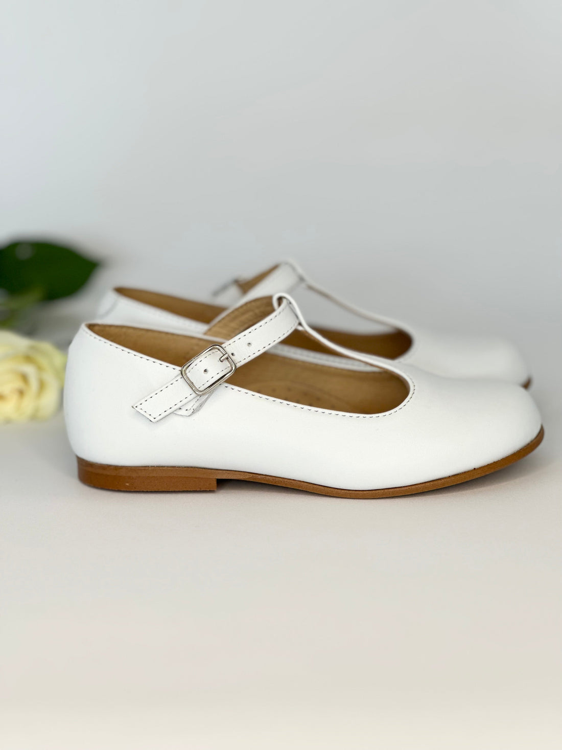 White Leather T-Bar Mary Jane Chloe &amp; Jule