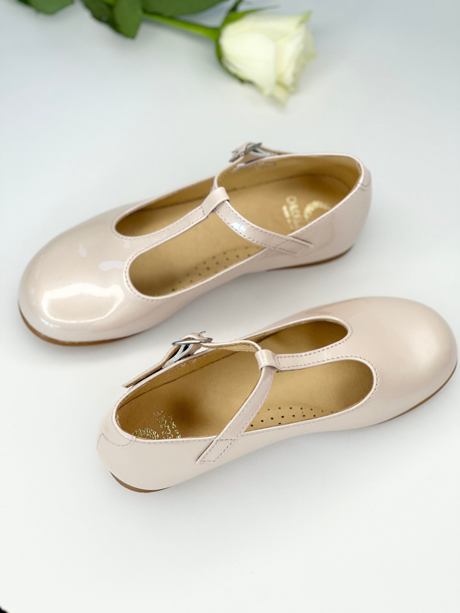Pearl Pink T-Bar Mary Janes Chloe &amp; Jule