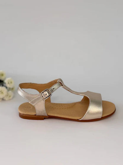T-Bar Sandal Metallic Champagne Gold Chloe &amp; Jule