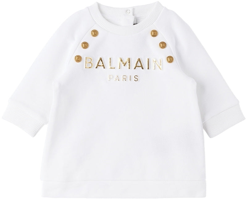 Baby White Embossed Dress &amp; Briefs Set Balmain