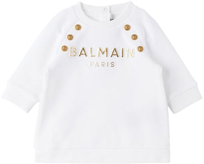 Baby White Embossed Dress &amp; Briefs Set Balmain