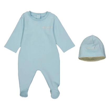 Logo-Embroidered Cotton Footed Romper &amp; Beanie Set Balmain