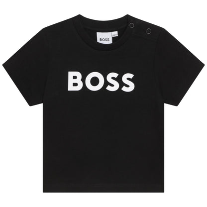 Cotton Jersey Short Sleeve T-Shirt with Shoulder Snap and Logo Hugo Boss