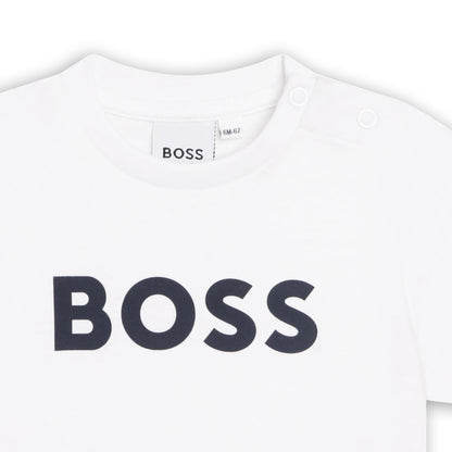 Cotton Jersey Short Sleeve T-Shirt with Shoulder Snap and Logo Hugo Boss