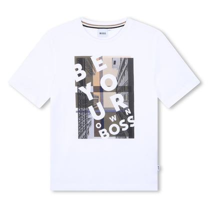 White Short Sleeve Tee with Illustration Hugo Boss