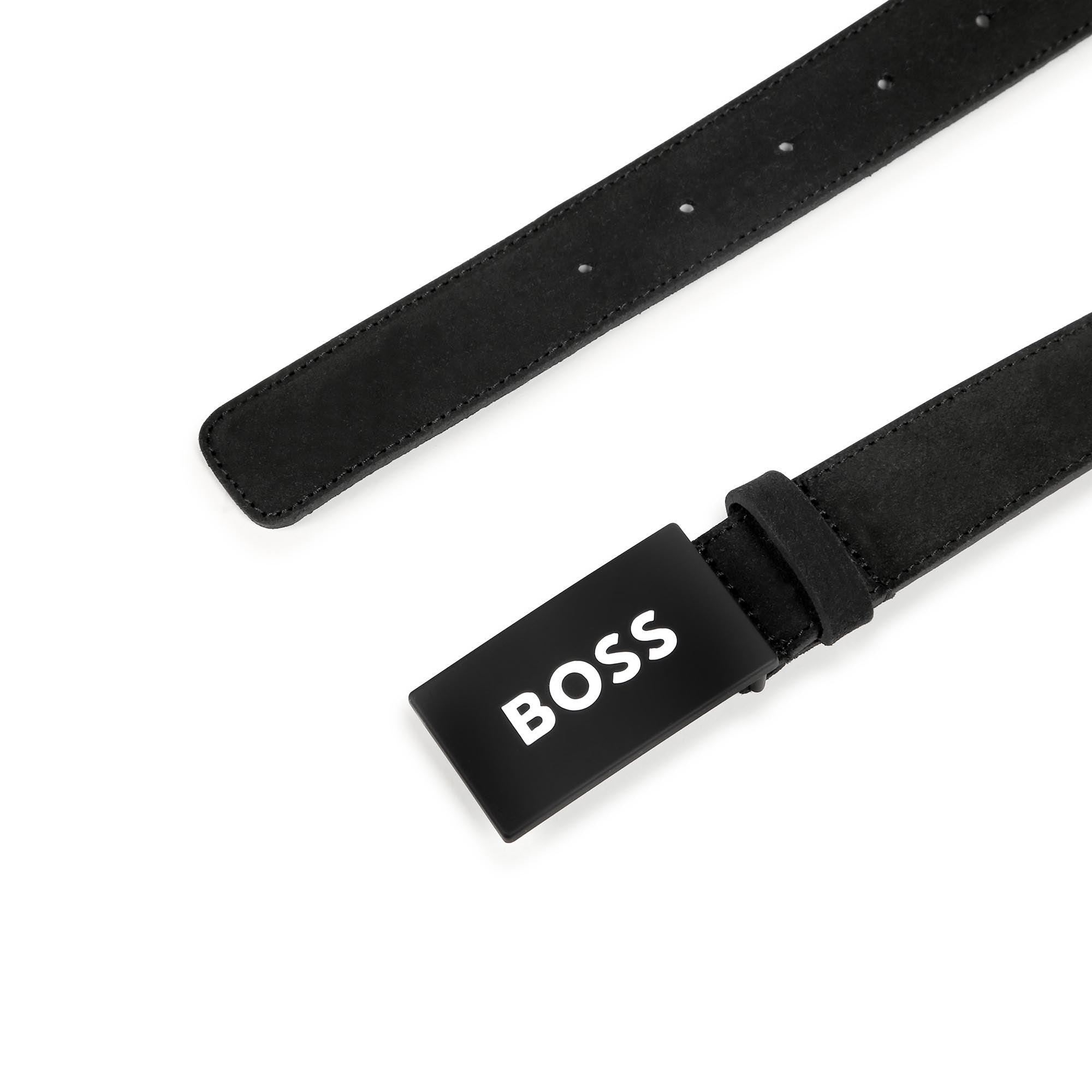 Black Leather Belt with Embossed Buckle Hugo Boss